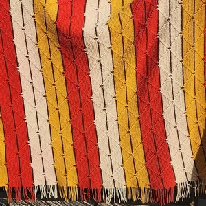 VNTG 70s Handmade Crochet Blanket Afghan 72" X 77" Red/Orange Yellow Tan Brown - Picture 1 of 5