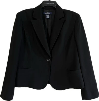 Womens Jacket Blazer Jones Wear Essentials Petite Black One Button Size 14P - Image 1 of 4