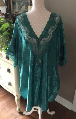 Винтажная ночная рубашка Intimate Attitudes зеленый атласный вид кружевная отделка 1/2X - Изображение 1 из 4