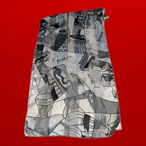 Vintage Ladies Scarf Picaso Silver Black Gray 14x60 *READ * - Picture 1 of 4