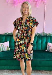 Uncle Frank Fiesta On Main Folklorics Green Floral Dress Size L - Picture 1 of 11