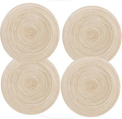 Placemats,Round Placemats for Dining Table Set of 4, Woven Kitchen Beige  - Image 1 of 4