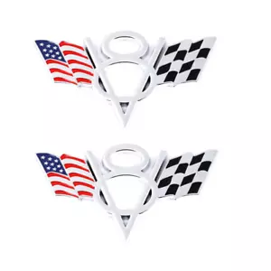 2x Chrome V8 US Racing Flag Emblem Letter Badge Fender Trunk Bumper Sticker - Foto 1 di 5