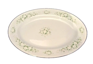 VTG FLORAL SPRING 12" OVAL PLATTER WHTE FLOWERS GREEN LEAVES VANESSA EUC-VGUC - Picture 1 of 8