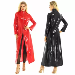 Men Women PVC Leather Clubwear Wetlook Long Sleeve Coat Partywear for Party Club - Picture 1 of 25