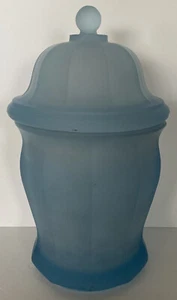 Ingwerglas Indiana Glas Pulver blau satiniert mattiert mit Deckel 10" hoch Vintage - Bild 1 von 10