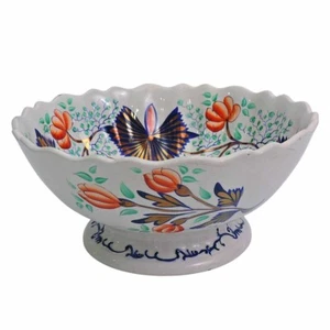Gaudy Welsh Footed Bowl Compote Butterfly Pattern Large 1800’s Ironstone - Picture 1 of 17
