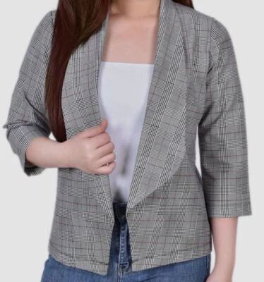 Chaqueta Ponte Colección NY Mujer Negra Blanca a Cuadros Manga 3/4 Talla Pequeña PM Foto 1 de 3