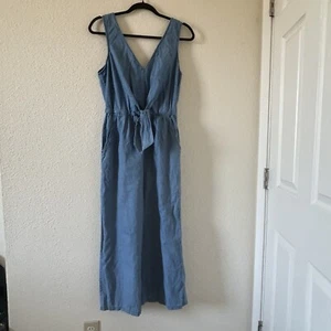 As U Wish Women’s Jumpsuit Medium Blue Chambray Straight Leg Summer Pockets - Picture 1 of 11