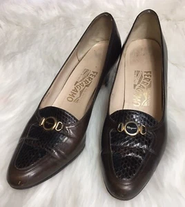 Salvatore Ferragamo Damen Pumps braun Leder niedriger Absatz Schnalle Größe 9AAA Absätze - Bild 1 von 10