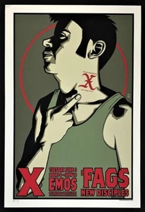 X PÓSTER DE CONCIERTO The Fags Nuevos Disciples Serigrafía Firmado por Brian Ewing Austin TX - Imagen 1 de 2