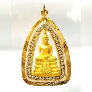 Pendentif amulette thaïlandaise Bouddha doré Sothon étui en or micron