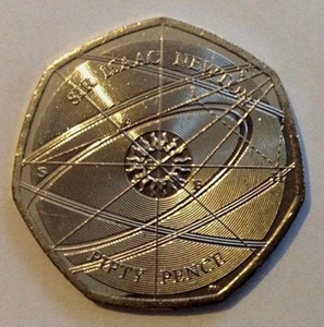 Moneda Isaac Newton Reino Unido 50p 2017 - circulada - franqueo mundial rara - Imagen 1 de 1