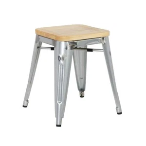 Bolero Steel Bistro Low Stool with Wooden Seatpad (Galvanised) (Pack 4) - Picture 1 of 14