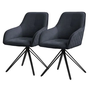 2x Asiento de comedor negro silla tapizada de tela con reposabrazos y respaldo - Imagen 1 de 7
