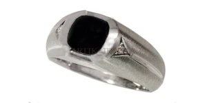 Natural Negro Onix Piedra preciosa con 14K Blanco Anillo Plata Chapado En Oro - Imagen 1 de 12