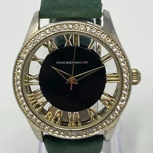 Isaac Mizrahi Watch Women Gold Tone 38mm Pave Bling Green Suede Band New Battery - Picture 1 of 19
