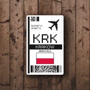 KRK Krakow Boarding Pass Glossy Sticker - Poland Travel Sticker - Picture 1 of 3