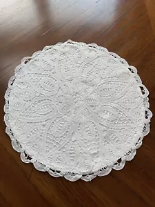 Vintage weißer runder Kissenbezug Battenburg Spitze 15 Zoll LESEN - Bild 1 von 6