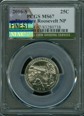 2016 S THEODORE ROOSEVELT FLAG QUARTER PCGS MS67 PQ MAC FINEST GRADE SPOTLESS .  - Image 1 of 2
