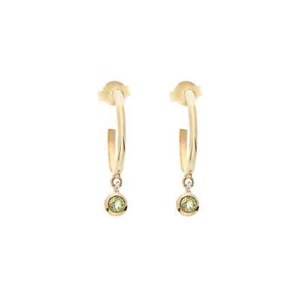 Natural Peridot Gemstone Dainty Hoops Earrings 18k Solid Gold earrings f861 - Picture 1 of 5