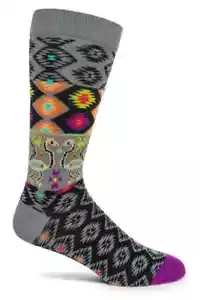 Iban Print Men's Crew Socks Size 9-13 Grey Ozone Designs Premier Fashion New - Picture 1 of 1