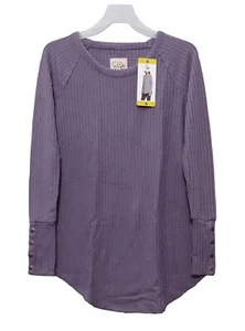 Chaser sz:S Women's Ladies' Long Sleeve Shirt Button Waffle Thermal Top Wisteria - Picture 1 of 11