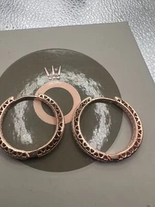 Pandora Sparkle & Hearts Rose Gold Hinged Hoop Earrings - Picture 1 of 4