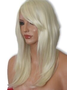 Bleached Blonde Fashion Mid Length Women's Full Hair Adult Wig K-5