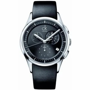 New with box Calvin Klein Black Leather Chronograph Mens Watch K2A27161 - Picture 1 of 2