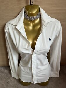 Exquisite Ralph Lauren White Super Slim Fit Shirt Blouse UK10 Stunning