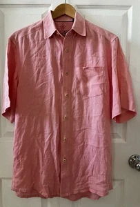 Indigo Palms Shirt Mens Small Sz S Salmon 100% Linen Island Denim Button Up S/L - Picture 1 of 20