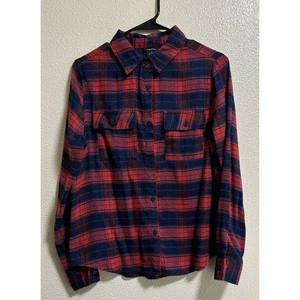 Rue 21 Women’s Sz M Flannel Plaid Button Up Western Rodeo Barn Chore Cowgirl - Picture 1 of 10
