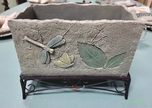 Vintage Resin Box Planter w/Metal Base, Leaf and Dragonfly Detail - Picture 1 of 5