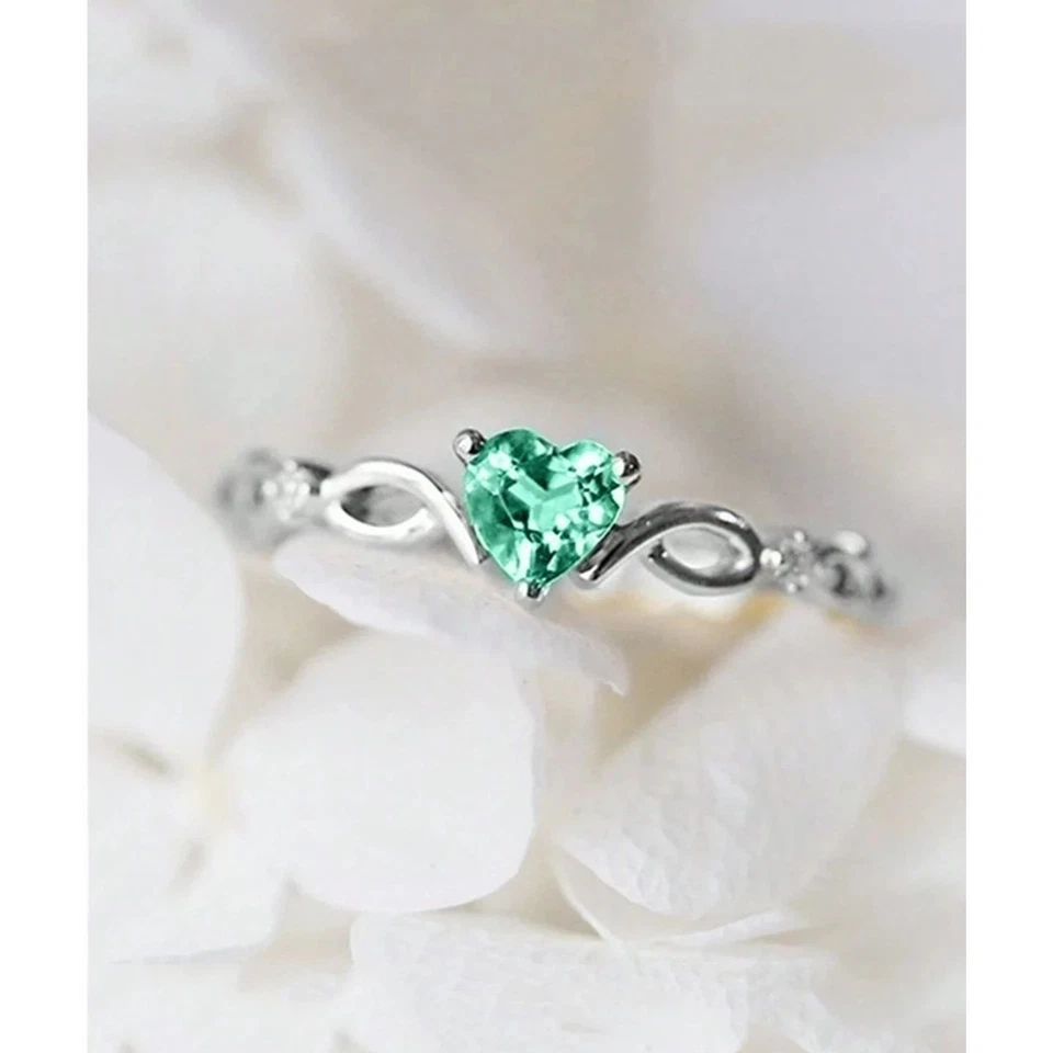 Delicado anillo corazón peridoto verde plata piedras preciosas cristal joyería de moda talla: 8 Foto 1 de 4