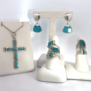 Sterling Silver Turquoise Rings, Earrings, and Pendant Lot - Picture 1 of 24