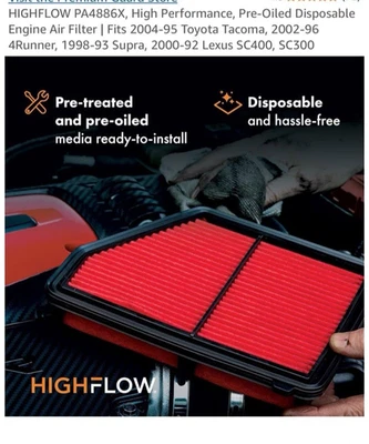 Toyota Tacoma 2004-95, 2002-96 4Runner, 1998-93 Supra, 2000-92 filtro de aire Foto 1 de 4