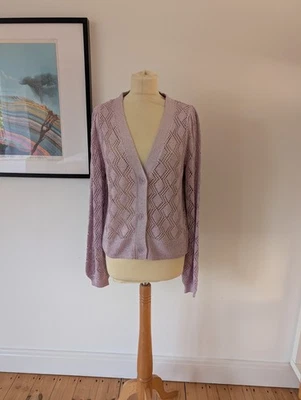 OLIVER BONAS Purple Metallic Knitted Cardigan Diamond Cutout Knit UK 12 Festive - Image 1 of 4
