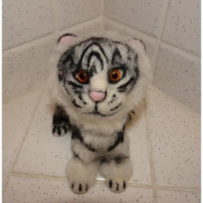 White & Black Needled Felting Tiger felted animal tiger collectable handmade - Image 1 of 4