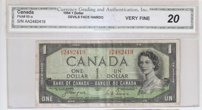 Canada 1 dollar 1954 "Devil's face"  sign. Coyne-Towers VF-20 - Image 1 of 2