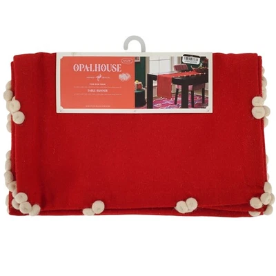 Opalhouse Red Pom Pom Trim Table Runner 14in x 72in New - Image 1 of 4