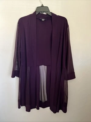 Cárdigan para mujer R&M Richards 116W manga larga ciruela transparente frente abierto - impecable Foto 1 de 4