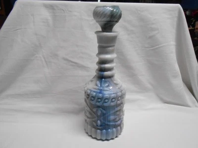 Botella de vidrio de escoria Jim Beam 1972 vintage con tapón. Azul jaspeado, gris, blanco Foto 1 de 4