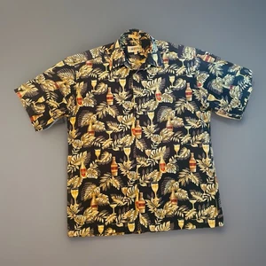 Campia Moda Hawaiian Shirt Mens M Beer Bottles Tropical Black Short Sleeve - Picture 1 of 8