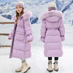 Kids Girls Winter Coat Hooded Faux Fur Parka School Jacket Outwear Padded Jacket - Picture 1 of 35