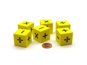 Pack of 6 25mm Square Foam Operations Dice - Yellow with Black Symbols - Picture 1 of 1