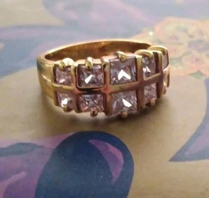 Anello cocktail Farrah Fawcett zirconi oro oltre sterling 925 misura 7,5 splendido - Foto 1 di 1