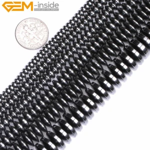 Rondelle Stone Black Jet Hematite Loose Beads Jewelry Making 15" Non-magnetic - Picture 1 of 45