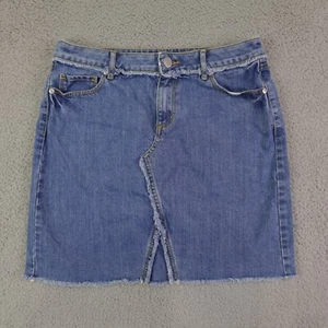 Ann Taylor LOFT Jean Skirt Womens 4 Blue Aline Frayed Edge Cotton Denim Mini - Picture 1 of 9
