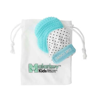 Munch Mitt Baby Teething Mitten Aqua Blue - Malarkey Kids - Image 1 of 2